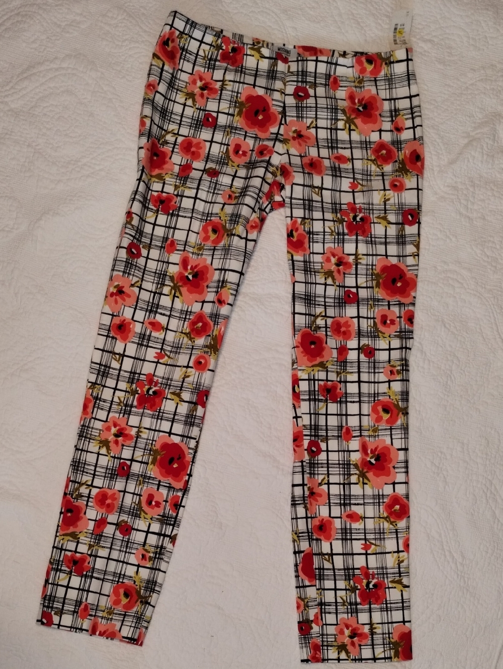 Moschino Flat Front Straight Leg Red Floral Print Pants
